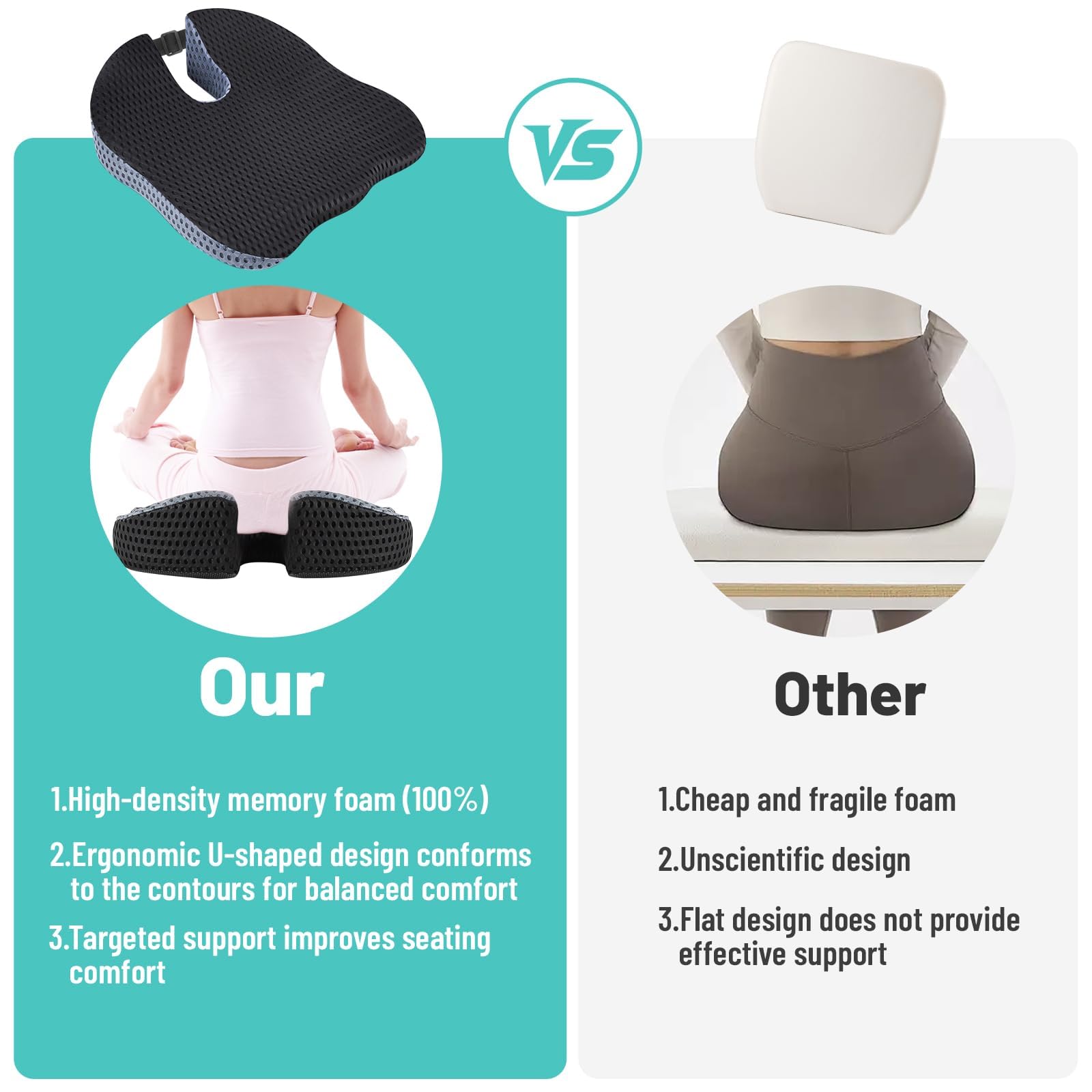 Poduszka kokosowa, poduszka do siedzenia, ergonomiczny uchwyt na krzesło biurowe, pianka z pamięcią kształtu, z antypoślizgową podstawą, odciążająca kość ogonową do samochodu, biura