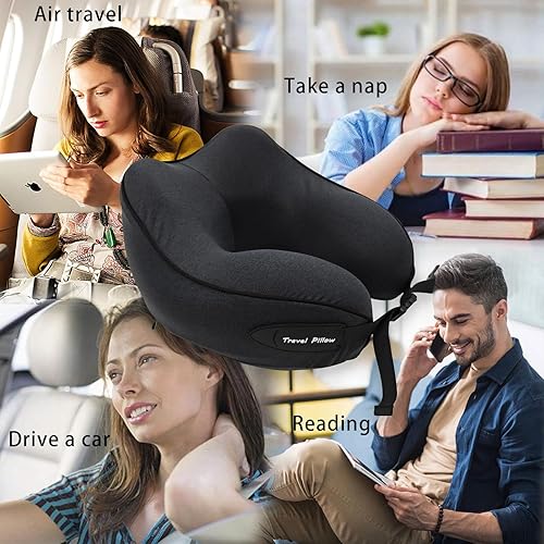 Miniatura 6 de Youmeisha Almohada de viaje 100% espuma viscoelástica para el cuello, cómoda y transpirable, kit de almohada portátil para adultos con máscara de