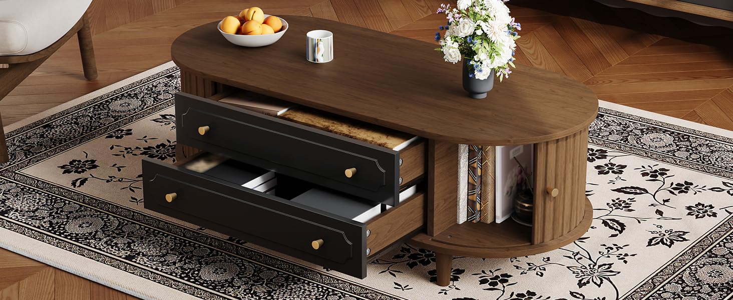 Mesa de centro Anself para sala de estar con almacenaje organizado y diseño retro industrial