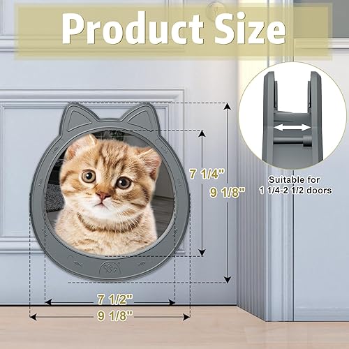 Miniatura 2 de Puerta interior grande para gatos, puerta de gato sin solapa para puerta interior, puerta de mascotas para gatos, fácil instalación, sin