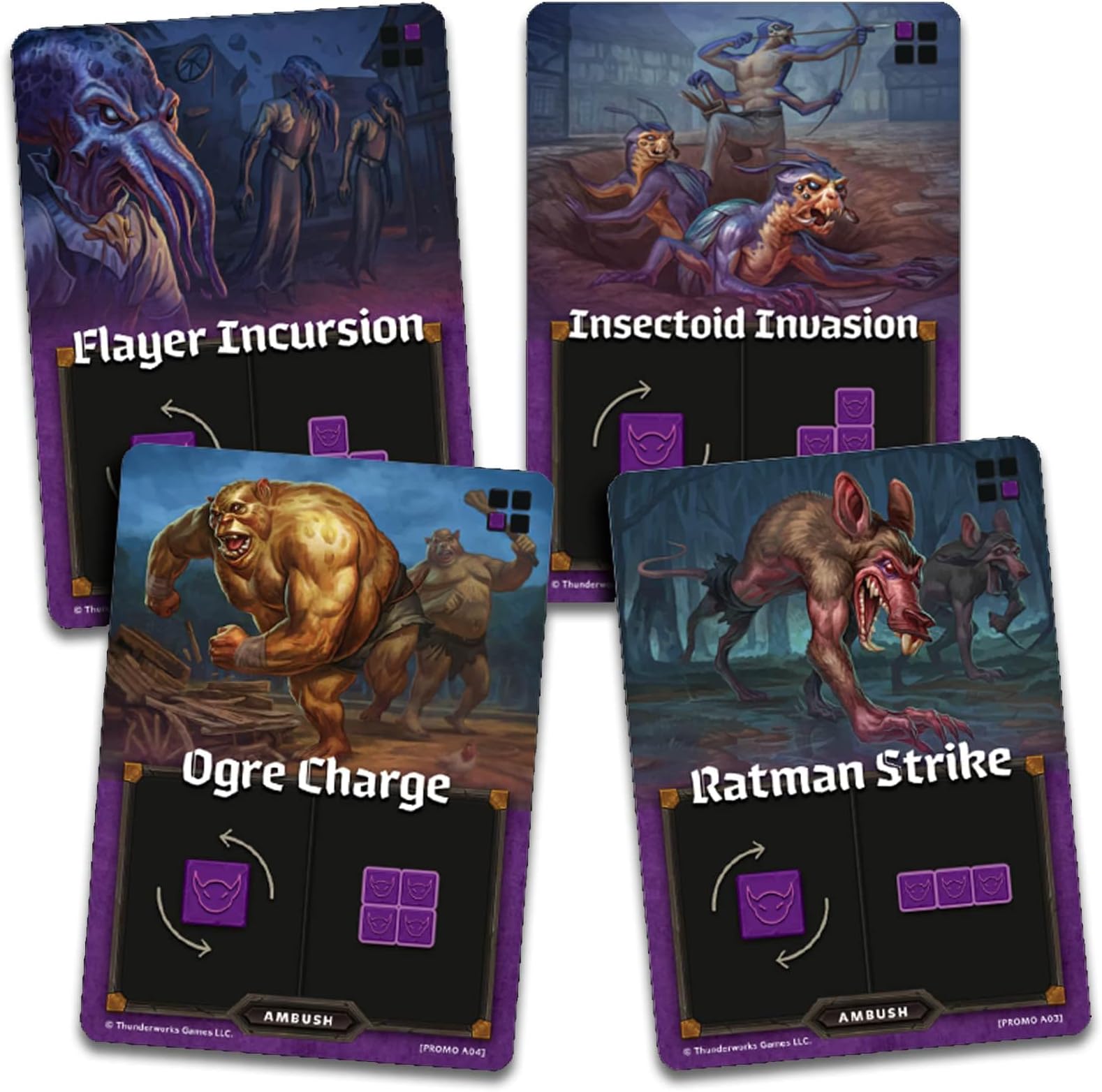 Cartographers: Ambush Mini-Expansion | 4 New Ambush Monster Cards for Cartographers Heroes Board Game | Fantasy Map Drawing Family Strategy Game by Thunderworks Games