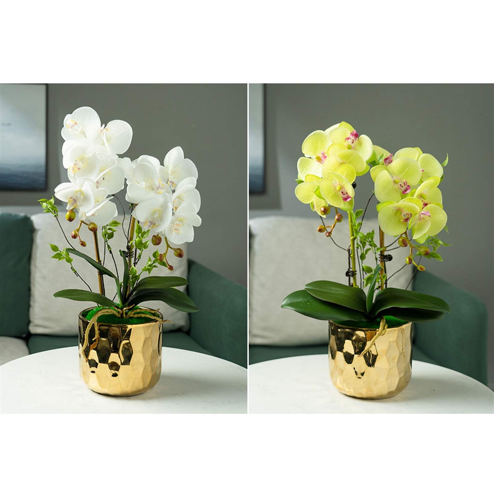 Sztuczny Kwiat Sztuczne Kwiaty Storczyk Phalaenopsis Sztuczne Kwiaty W Złotej Ceramicznej Doniczce Kompozycja Kwiatowa Wesele Przyjęcie Stół Jadalny Dekoracja Domu I Biura(Biały)