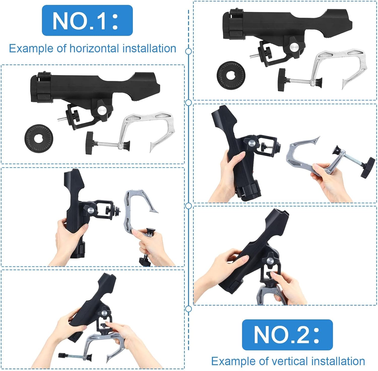 Fishing Rod Holders 3 Pack Boat Canoe Folding Holder 360° Adjustable Large Clamp Opening Fishing Rod Racks Mount on Horizontal or Vertical Side