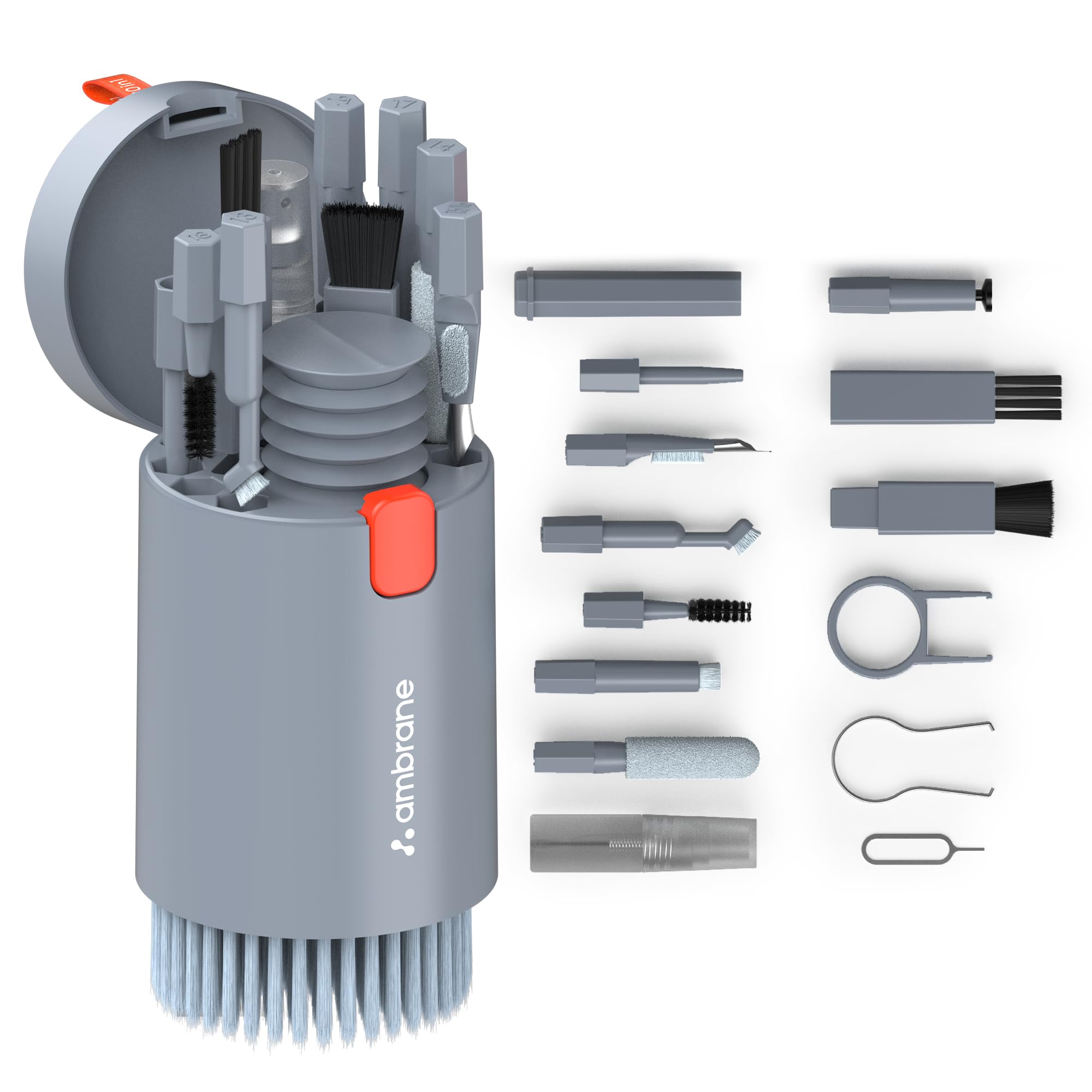 Ambrane 20-in-1 Cleaning Kit for Smartphones, Tablet, PC Computer, Laptops, Keyboards, DSLR Camera Lens, Earphones, Airpods with Screen Dust Brush, Key Puller & Spray Bottle (ACK-01, Grey)-image-45