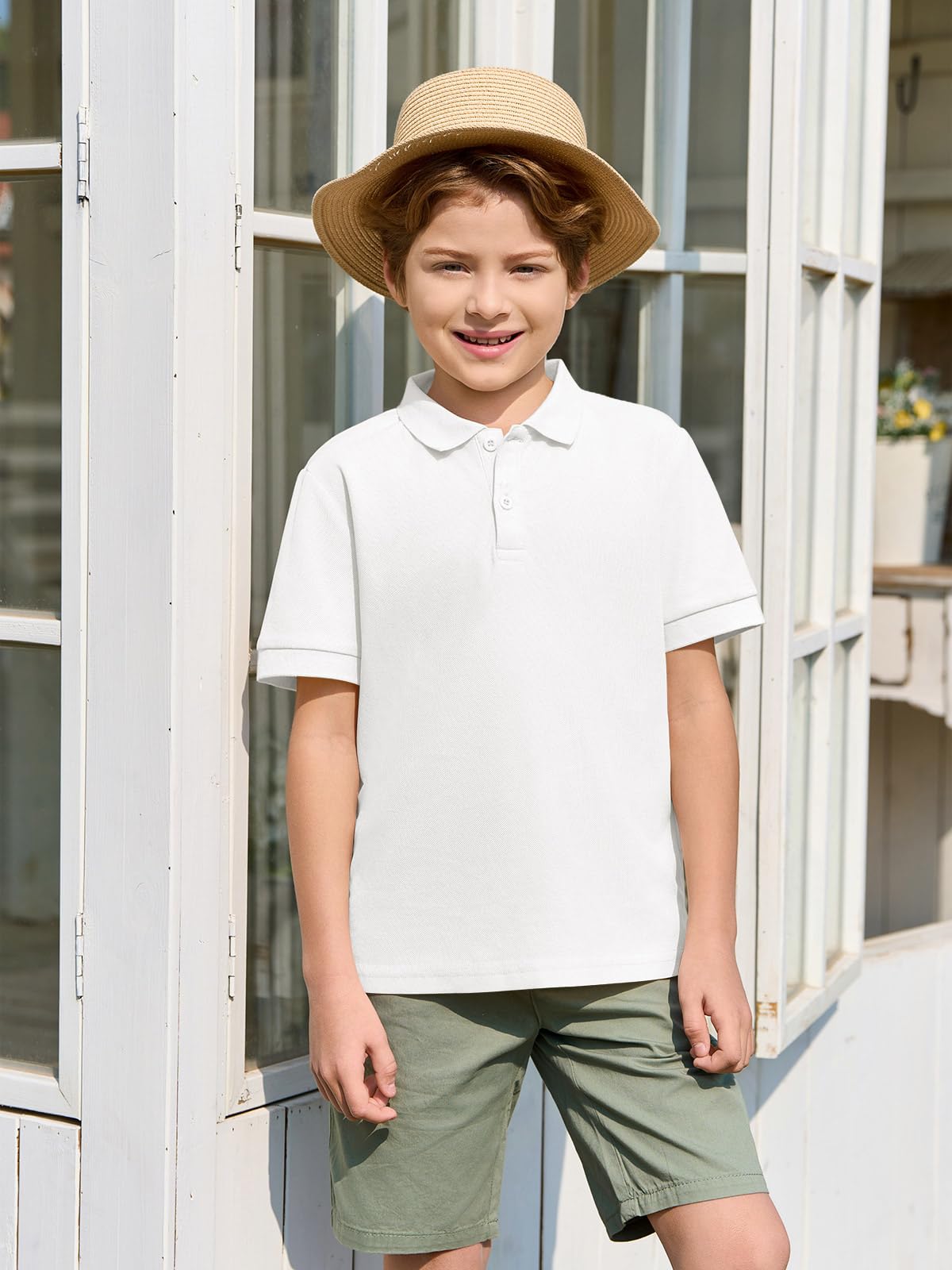 Haloumoning Polo de manga corta para niño, camiseta de verano para niños, monocolor, ligera, corte regular, camiseta deportiva, informal, básica, para 5-14 años — view 4