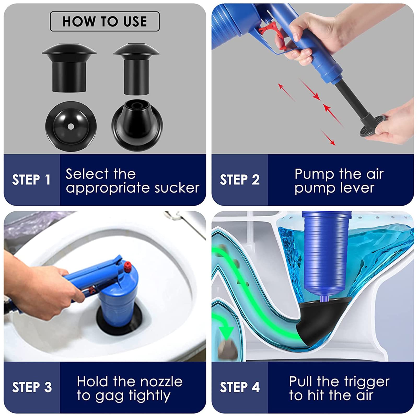 Sturalavandini A Pressione, Stura WC A Pistone Ad Aria Compressa, Igienici Stantuffo Lavello Fogna Dredge Strumento, Drain Blaster Sturatubi per Vasca da Bagno Cucina Bagno Tubo Sewer
