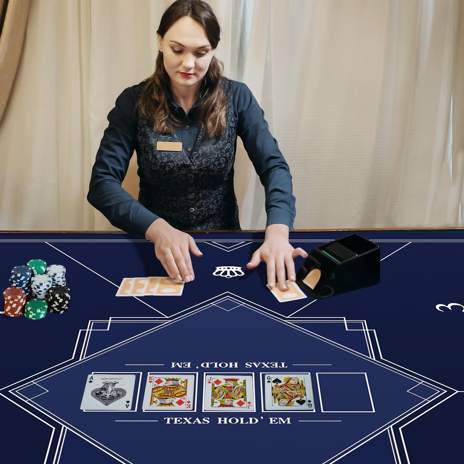 LaiEr 60 / 80 / 100/120 / 140 cm Tapete de Póquer Cuadrada Texas Hold 'em Tapete de Caucho de Póquer Mesa Plegable Portátil Mesa de Póquer Juego de Póquer 21 Puntos Accesorios de Casino