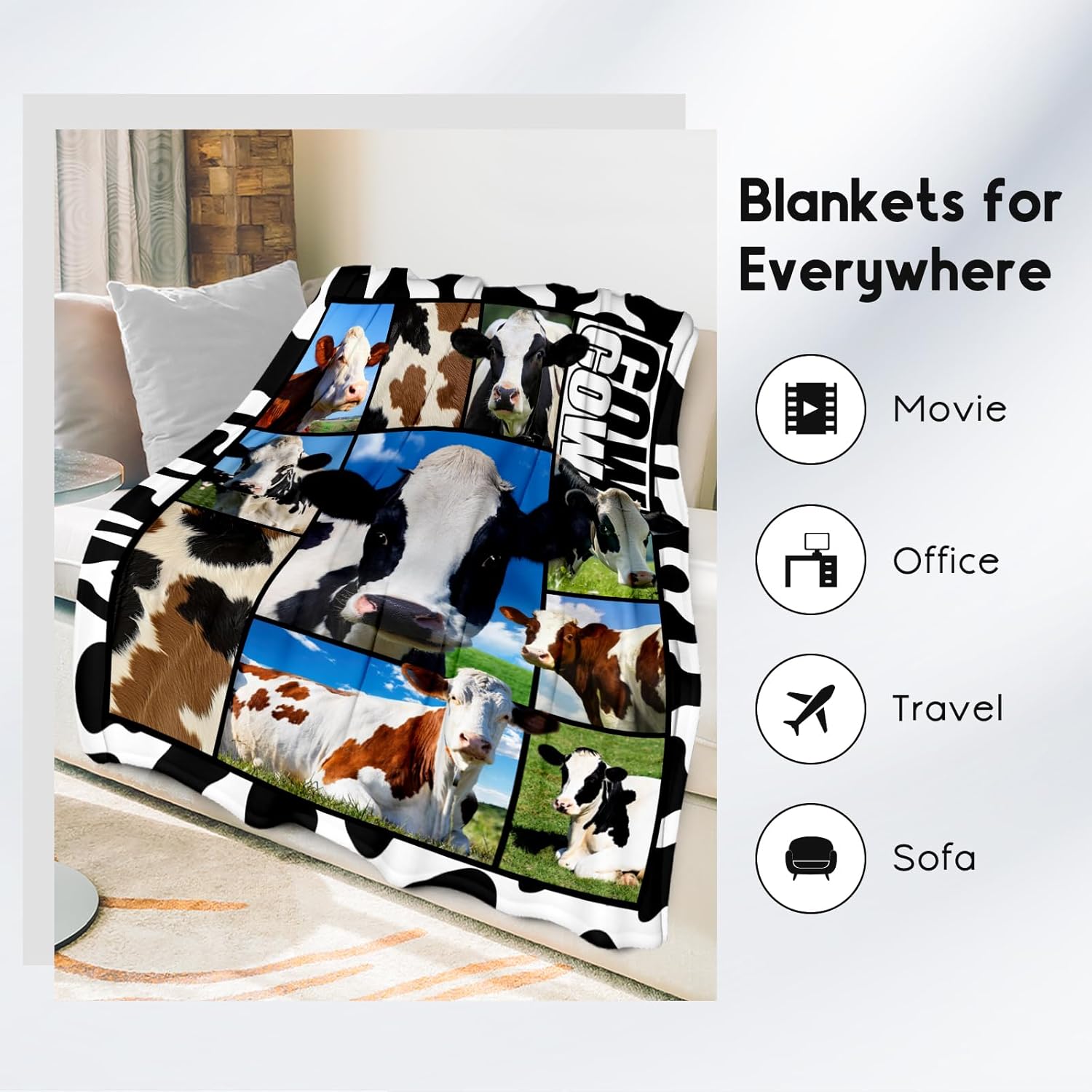 Cow Blankets and Throws, Cow Gifts for Women Girls, Soft Fluffy Fuzzy Farmhouse Blanket Country Home Decor, 40"x50" Animal Pattern Throw for Couch Sofa - Image 3