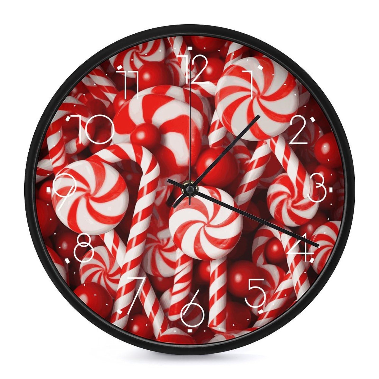 Horloge murale sans tic-tac Candy Canes ronde de 25,4 cm pour stopper les bruits nocturnes