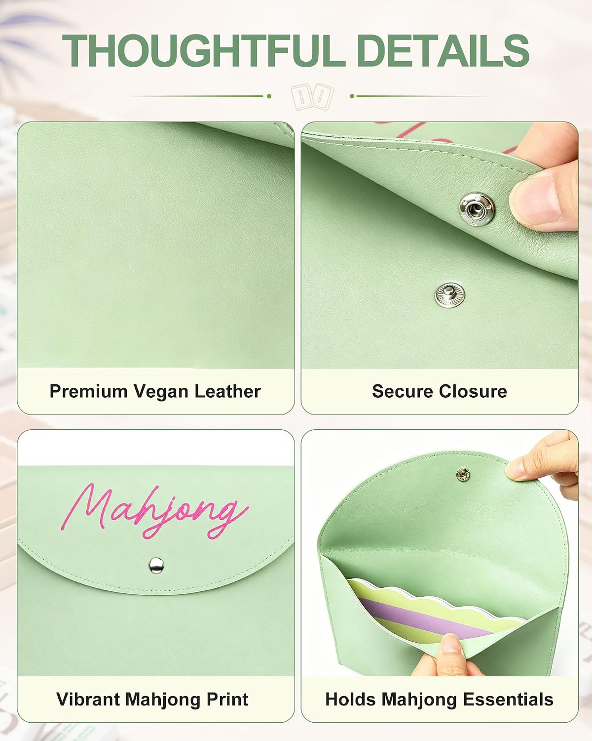 Mahjong Card Bag, Vegan Leather Mahjong Card Holder for Mahjong Cards, Shufflers & Line Readers, Mahjong Accessories Gift for Women Men, Fits 2026 Mahjong Cards (Mint) image 3