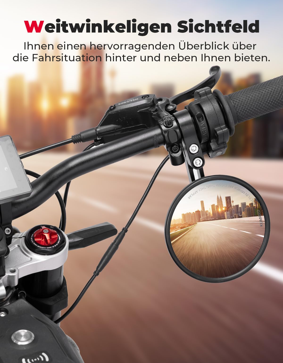 KEMIMOTO CNC Motorrad Spiegel E24 Geprüft, 360° Drehbar, 2 Stück Runde Lenkerendenspiegel, Motorradspiegel Kompatibel mit Meisten Motorrädern, ATV, Scooter, Roller