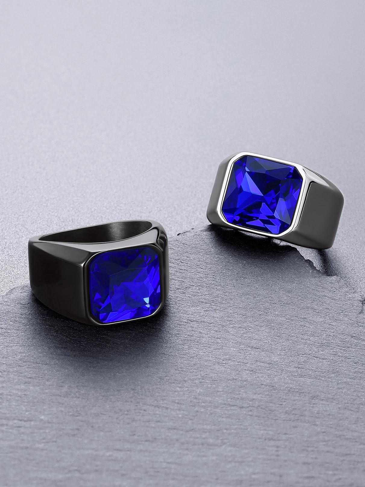 Bandmax Bague Homme Solitaire Acier Inoxydable, Anneau avec Onyx Noir Synthétique/Rubis/Saphir/Turquoise d'Imitation, 8 Tailles Disponibles
