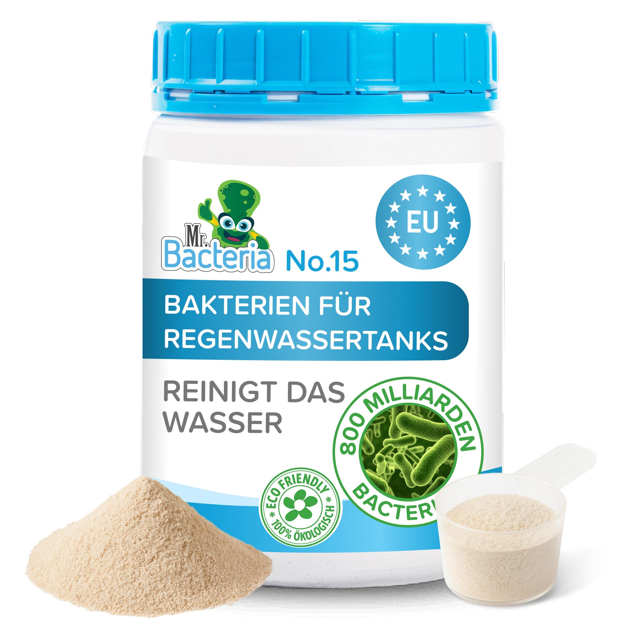 No.15 Bioenzymatischer Reiniger für Ihre REGENWASSERBEHÄLTER, Regenwassersammeltanks, Lagertanks, Regenwasser, Regenwassertank Garten 500 g - 1 Stück