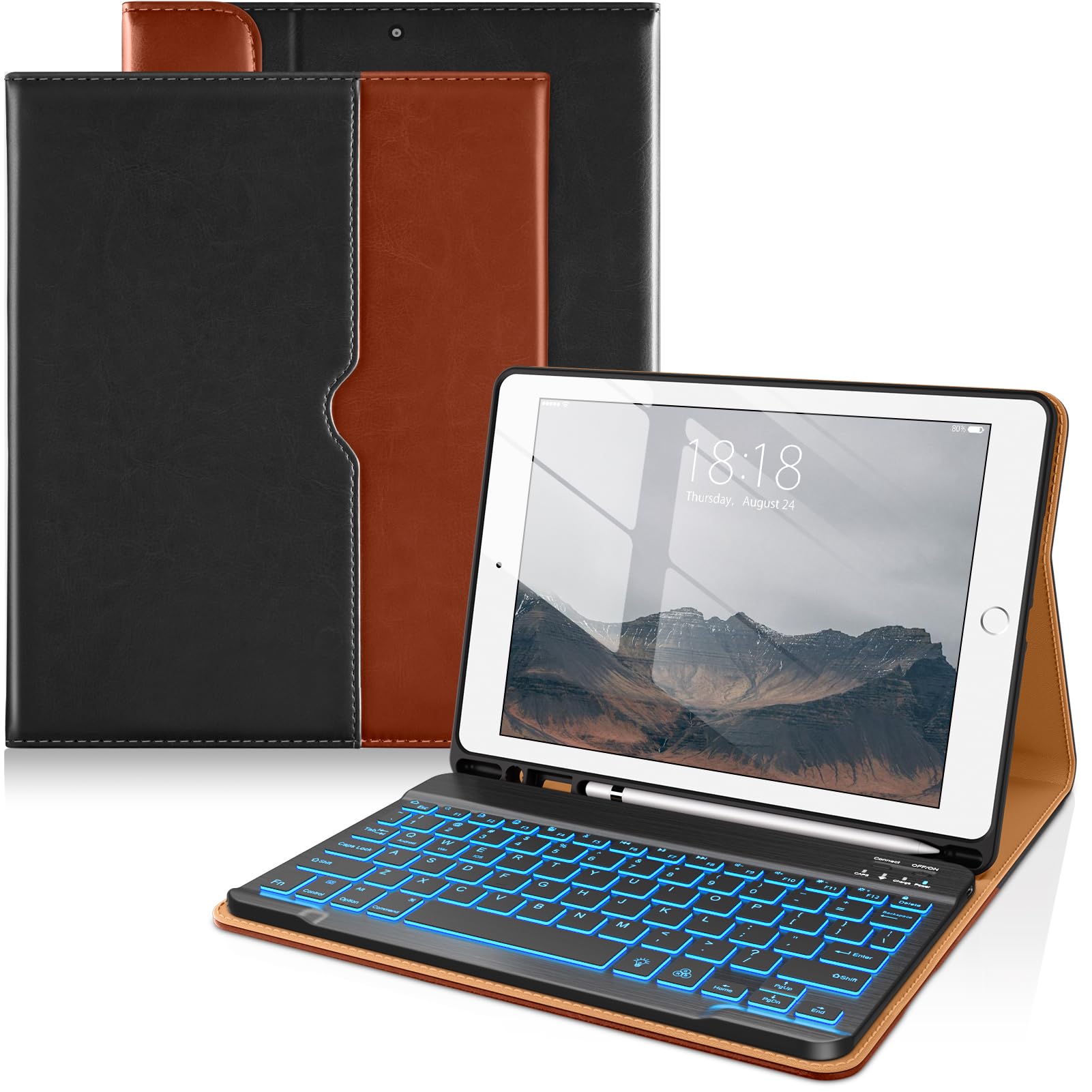DTTO for iPad 9th/8th/7th Generation Case with Keyboard, Black Brown