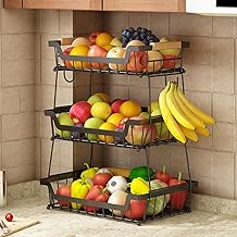 Fruteira De Mesa Organizador De Frutas, Cesto de Frutas de Metal de 3 Níveis, Cesta de Armazenamento de Frutas de 3 Níveis com Alça, Fruteira de Cozinha para Armazenar Verduras e Frutas