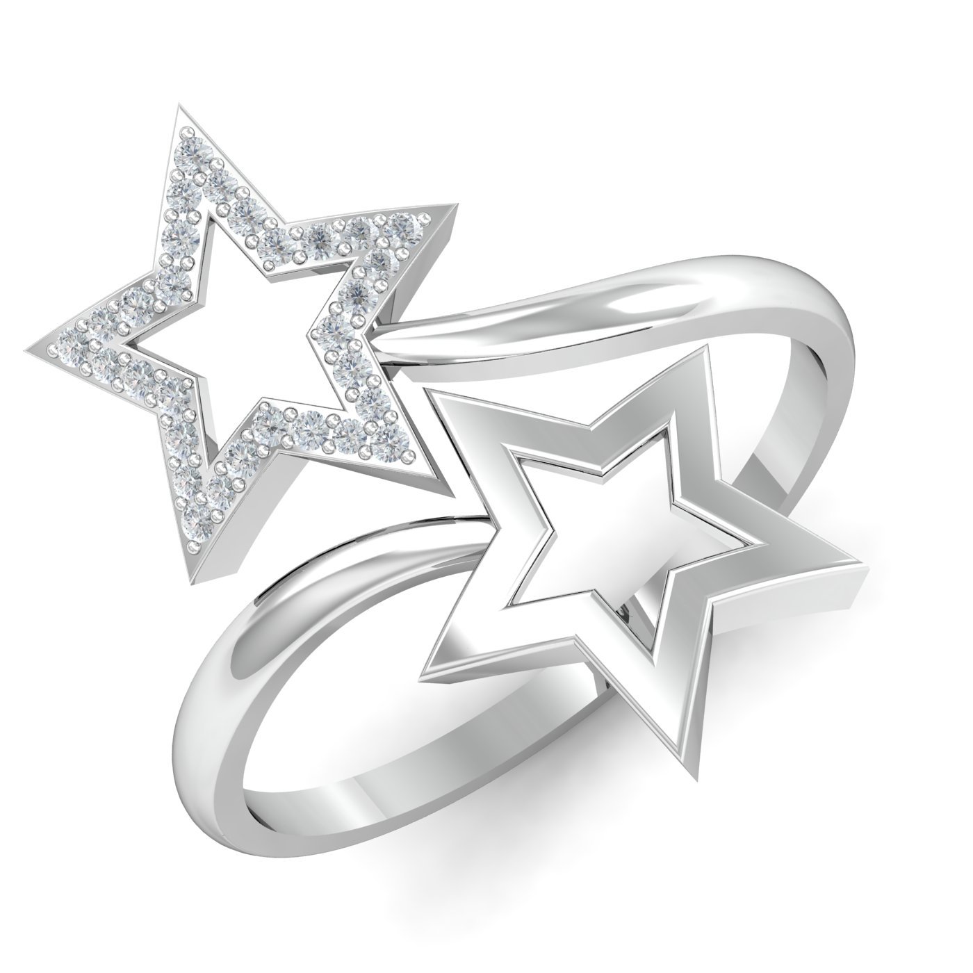 14KT White Gold Twin Star Open Ring for Women-image-33