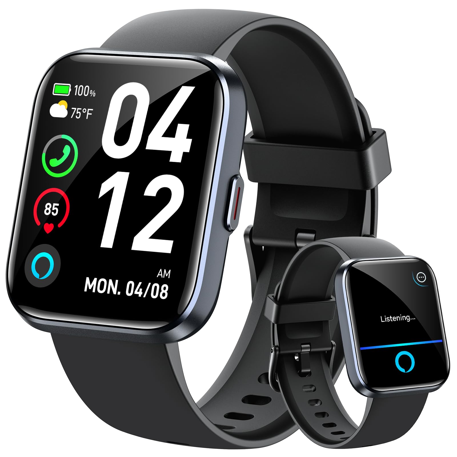 Smart Watches for Men Android & iPhone, 1.8" HD Alexa Built-in Smartwatches Fitness Tracker Watch with Bluetooth Calls, IP68 Waterproof, Heart Rate/Sleep/SpO2 Monitor, 110 Sport Modes - Black