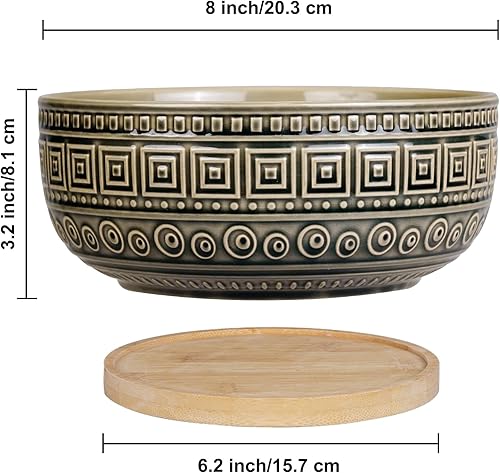 Miniatura 3 de G EPGardening Macetas de cerámica para suculentas de 8 pulgadas, maceta redonda de bonsái poco profunda para plantas de interior con drenaje y