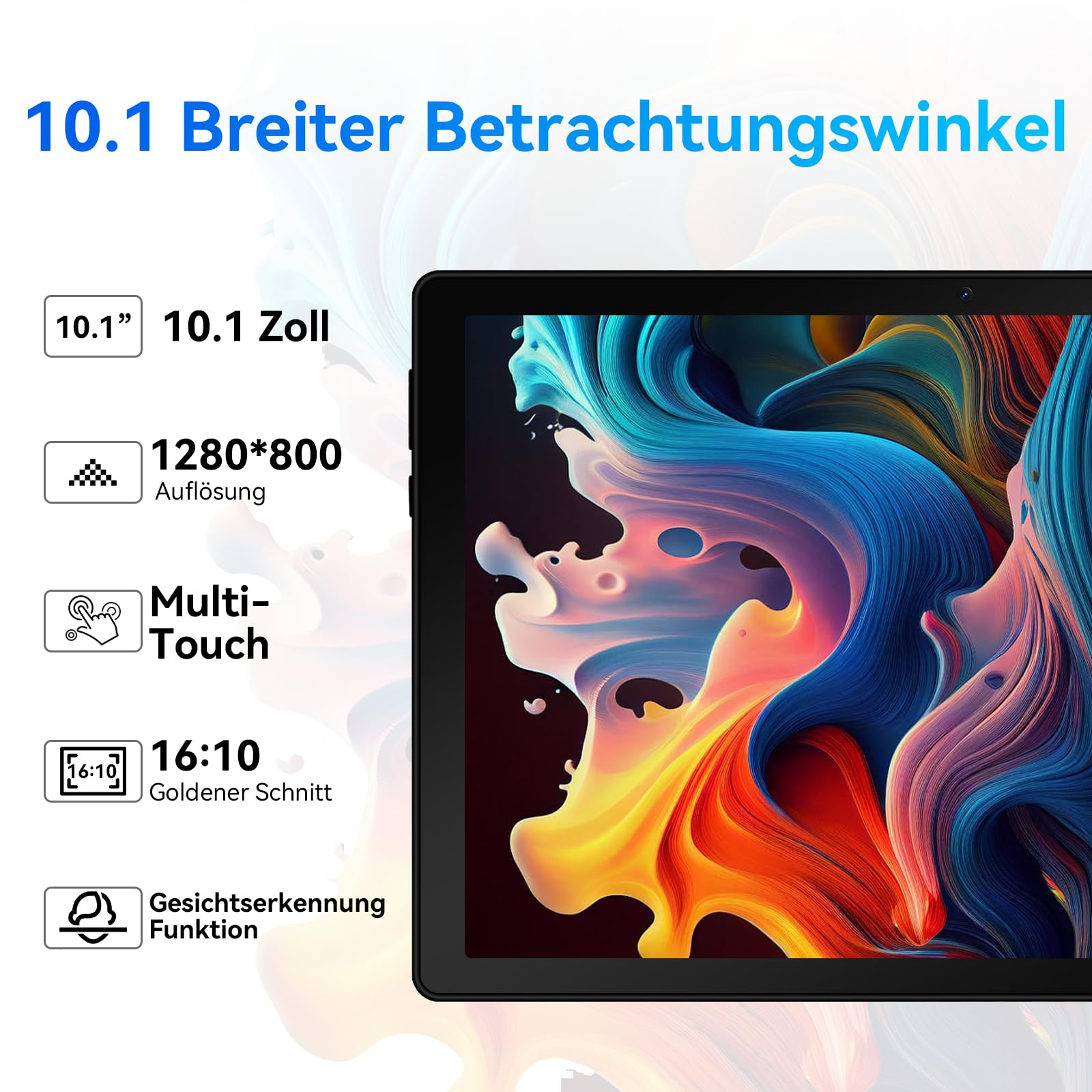 Android 16 Tablet, 10.1 Zoll Tablet, 24GB RAM+64GB ROM+1TB erweiterbar, Android-Tablet mit Bluetooth 5.4, WiFi 6, Dual-Kamera, 6000mAh, Face ID, Widevine L1 (Schwarz)