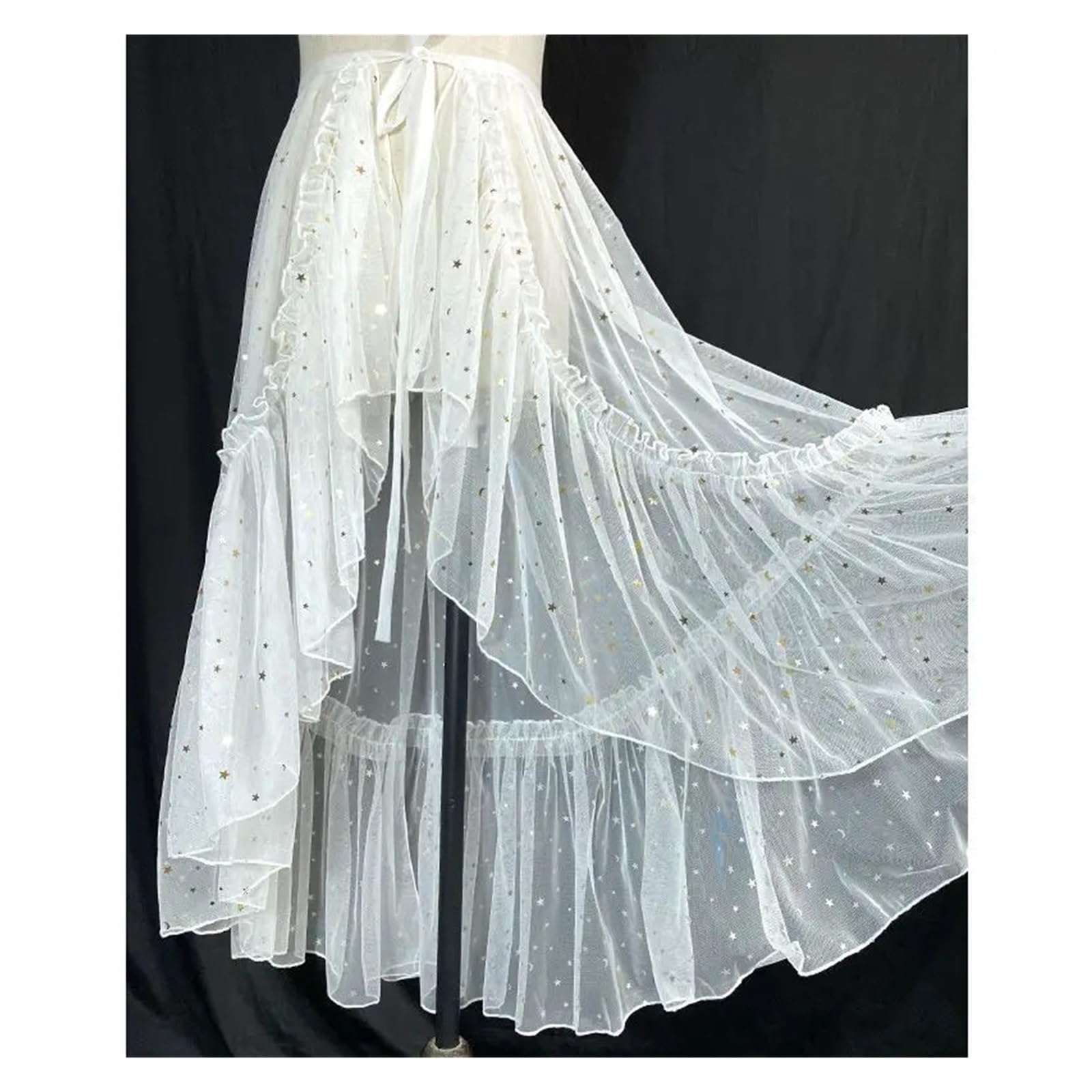 Jupe Longue mi-Longue en Maille Unie, Transparente, asymétrique