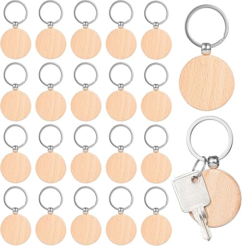 Miniatura 2 de Llavero de madera en blanco, 50 llaveros de madera en blanco para manualidades personalizadas, llaveros redondos de madera en blanco para llaveros