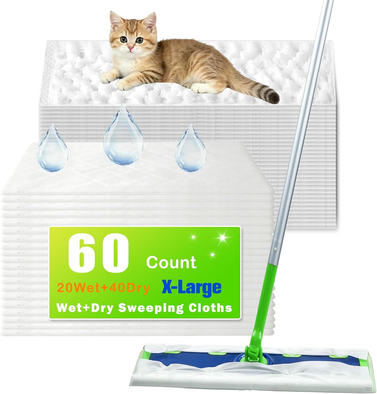 60 Pack XL Dry & Wet Mop Pads Refills,Sweeping Cloths for Swiffer XL Mop