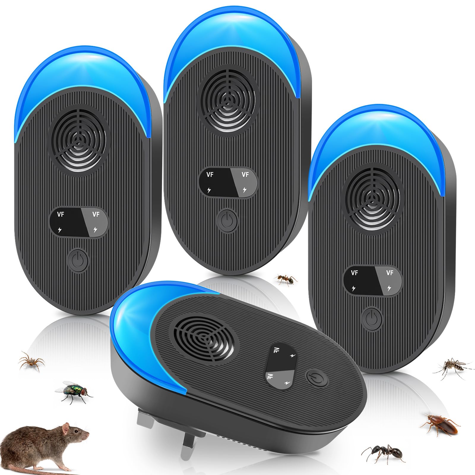 FunBean Ultrasonic Pest Repeller, 4PCS Mouse Repeller for Indoor Use, Effective Plug in Pest Control for Mice, Rats, Spiders, Cockroaches, Ants, Fly, Mosquitoes, Rodent (02)