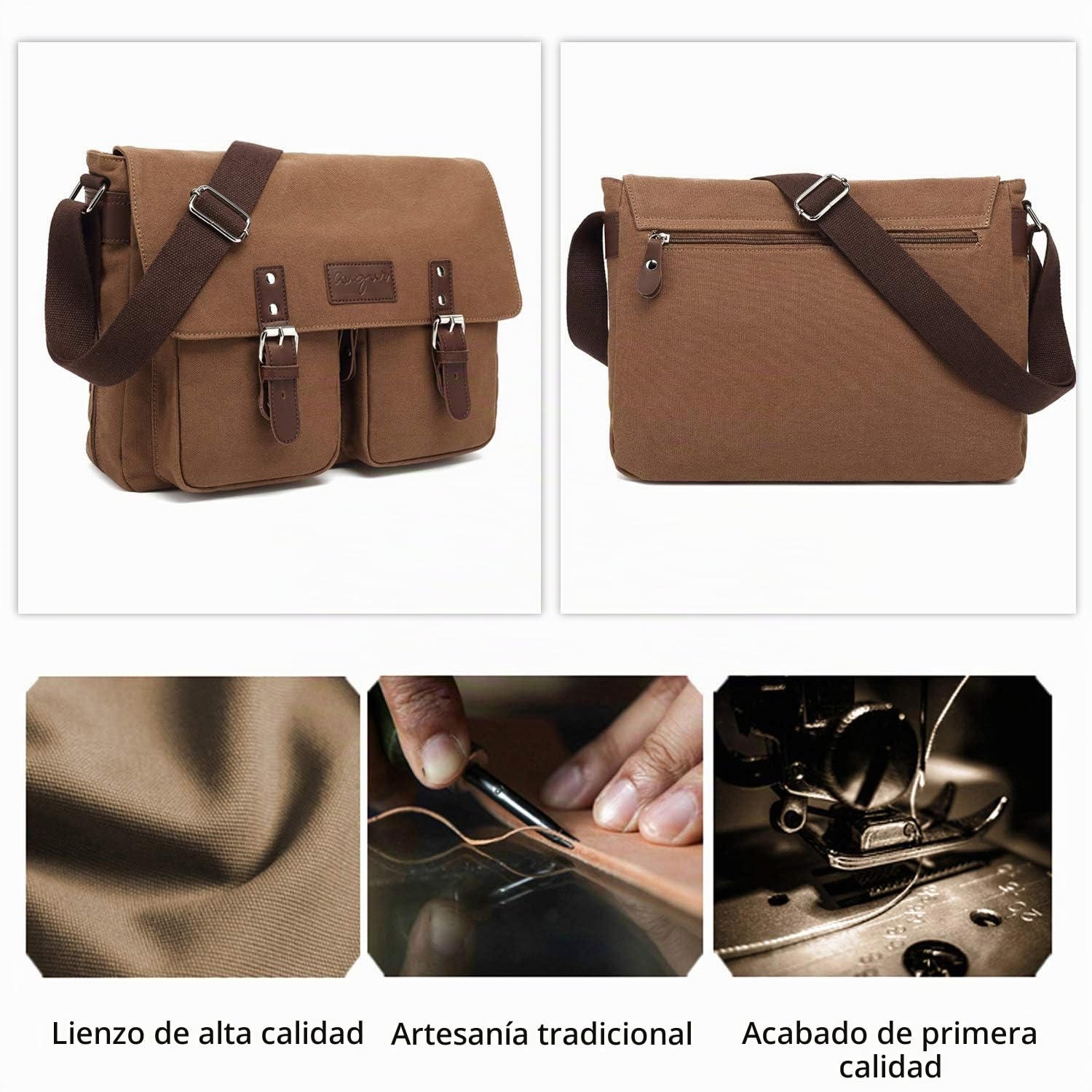 FANDARE Vintage Bolso de Bandolera Lona Bolsa de Mensajero Ampliable Mensajero Crossbody Bag Hombres Mujeres Bolsa de Hombro para 10.9 Pulgadas Tablet Viaje Negocio Universidad