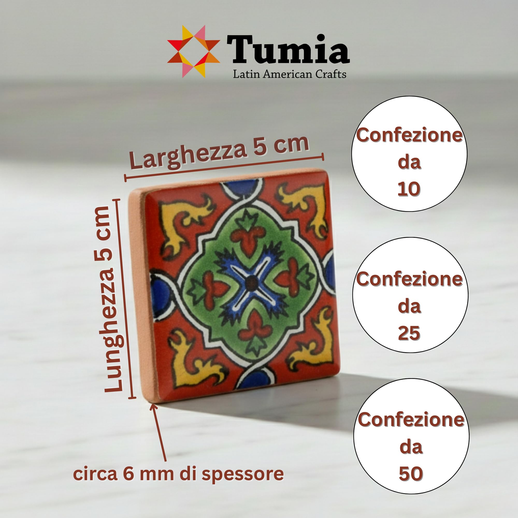 Tumia LAC Piastrelle Ceramica Messicane Talavera - Patricia Artigianali Piastrelle Cucina, Bagno, Sottopentola e Fai-da-Te, Decorativo stile Mediterraneo