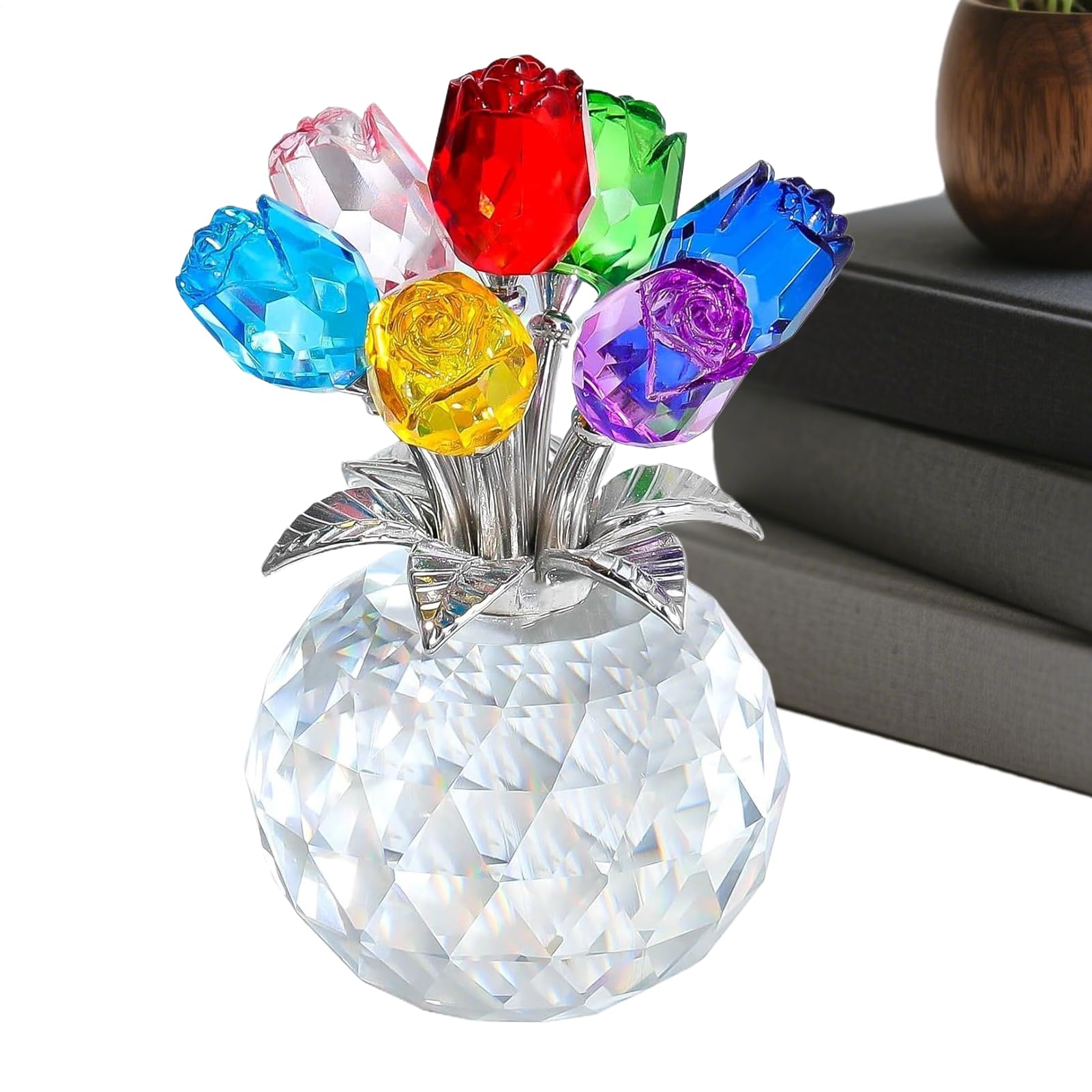 Crystal Figurines Collectibles,Romantic Colorful Rose Statue | Crystal Flower Figurines Table Decor - for Wife Girlfriend Women Valentines Wedding Birthday Holiday Party
