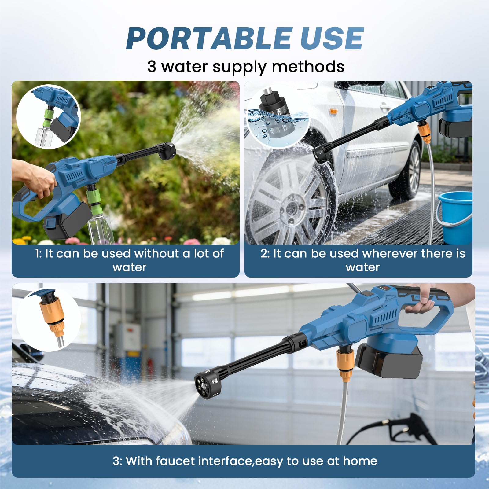 Nettoyeur haute pression sans fil, 120 bar, avec moteur sans brosse, buse multifonction, 6 en 1, buse rotative à 180°, 3 niveaux de réglage, tuyau de 5 m, chaudière filtrante, pour voitures, terrasses