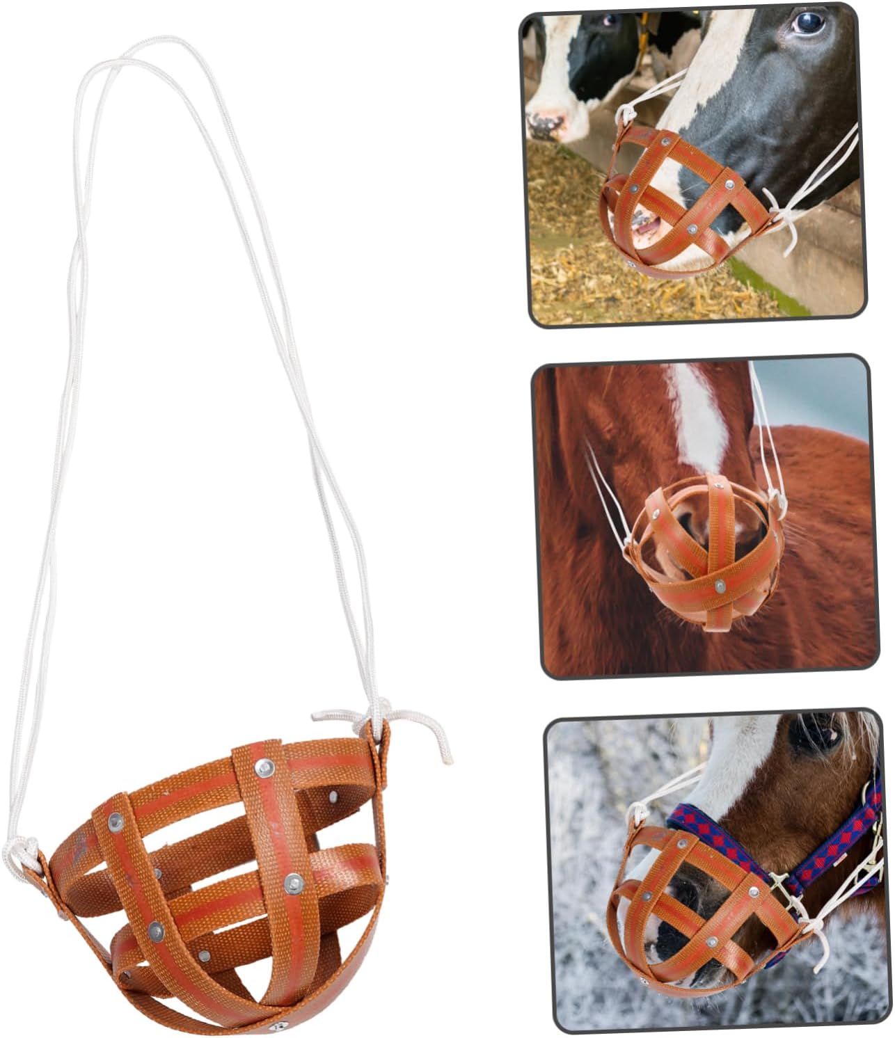 YARNOW 2sets Leather Horse Mouth Mask Breathable Cow Muzzle for Biting Prevention Comfortable Design and Cattle