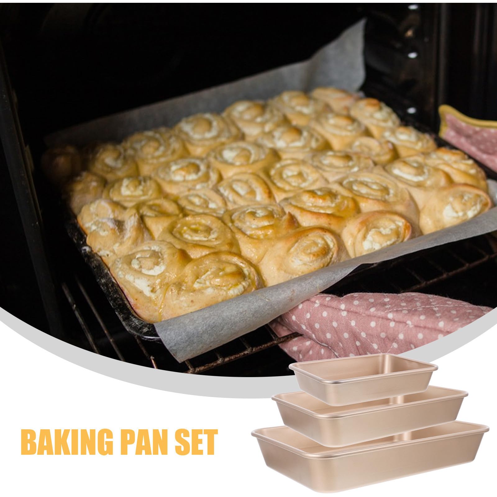 SOLUSTRE Rechteckiges Backblech Tiefes Goldfarbenes Backblech aus Kohlenstoffstahl 3 Stück Vielseitig und Praktisch für Backofen und Toaster zum Backen von Brownies und Lasagne