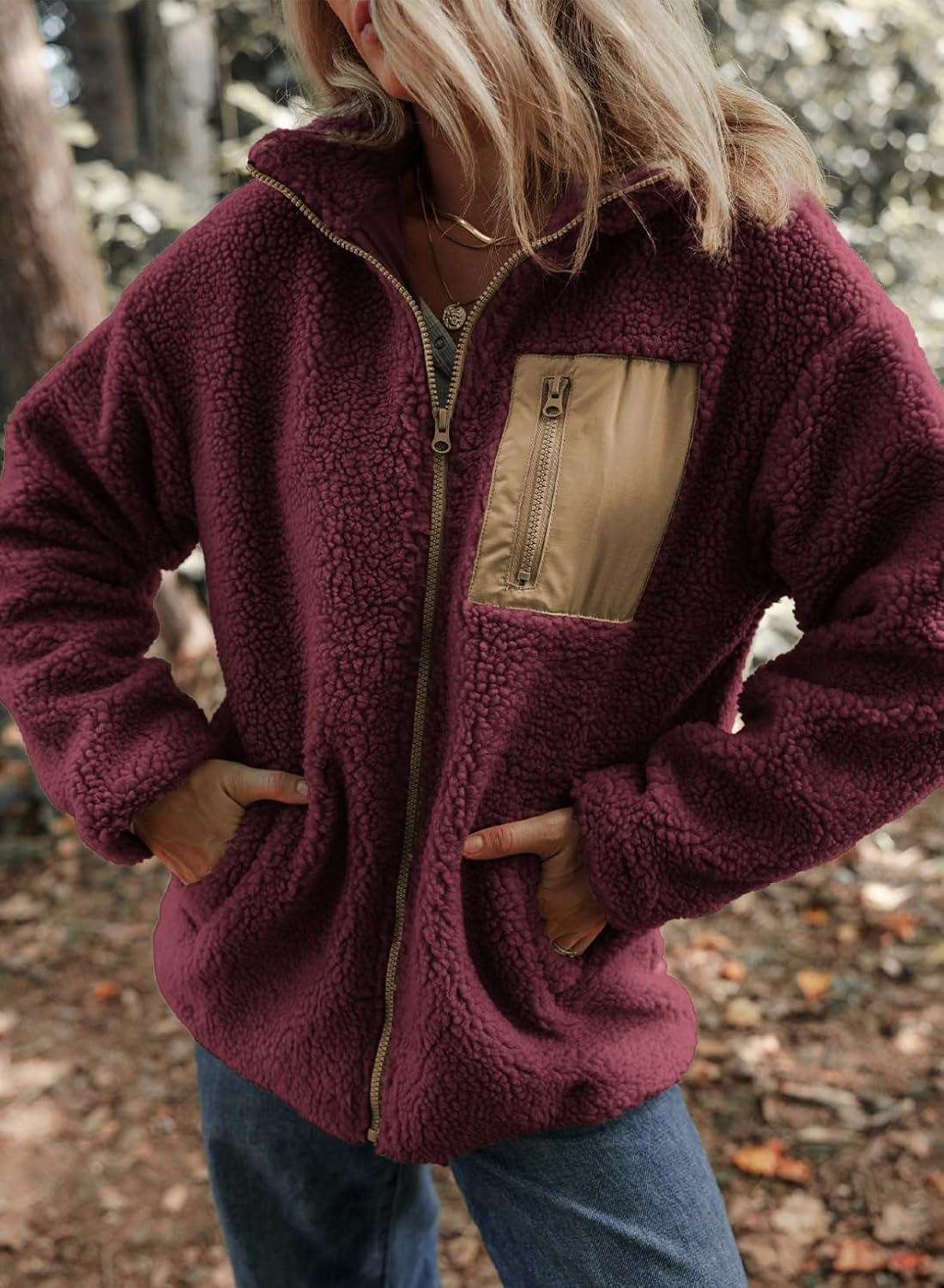 Dokotoo Womens Winter Trendy Full Zipper Fleece Jackets Long Sleeve Relaxed Warm Teddy Coats with Pockets - Image 5