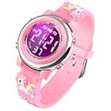 cofuo Girls Digital Watch Age 3-12 for Gifts, 3D Cartoon Waterproof Sports Outdoor LED Electrical Watches with Luminous Alarm Stopwatch Toddler Wristwatch