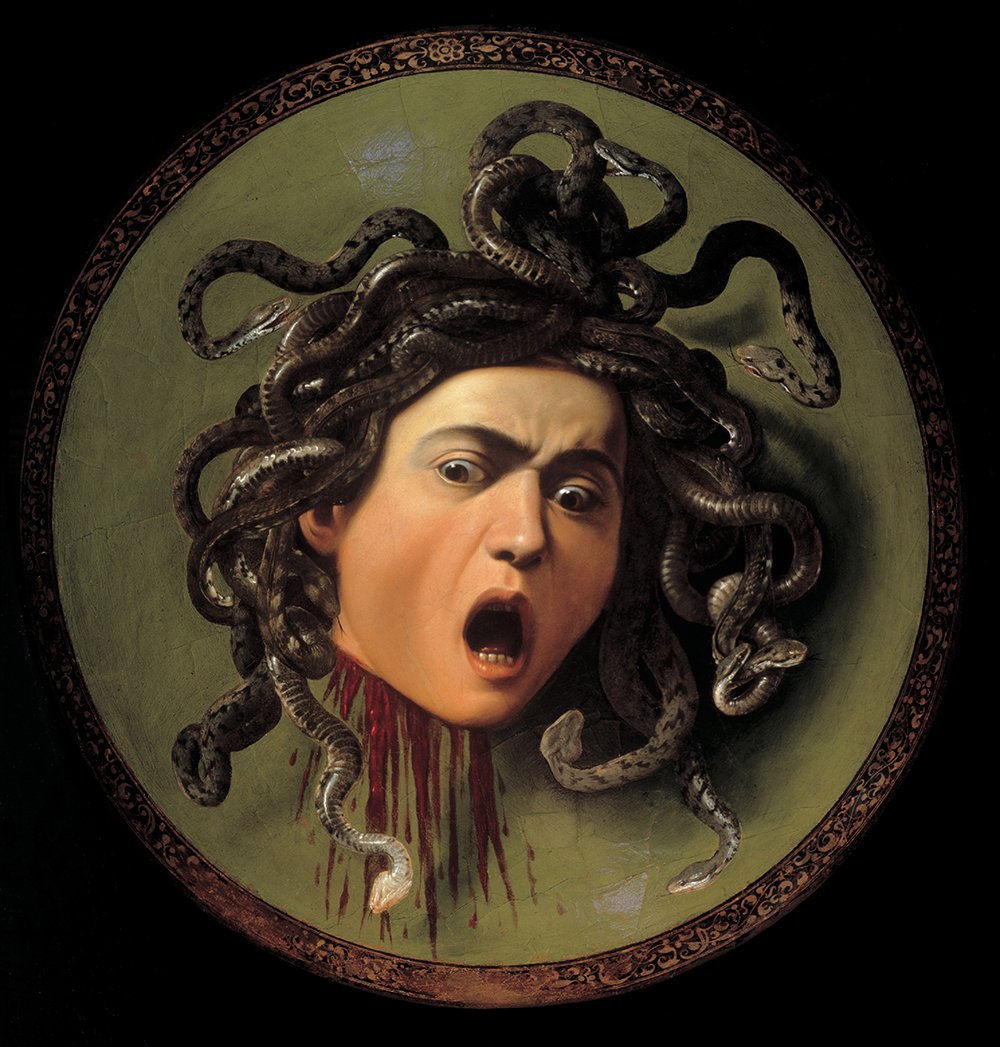 Caravaggio Head of Medusa cadre noir mat élégant pour décoration intérieure moyen format