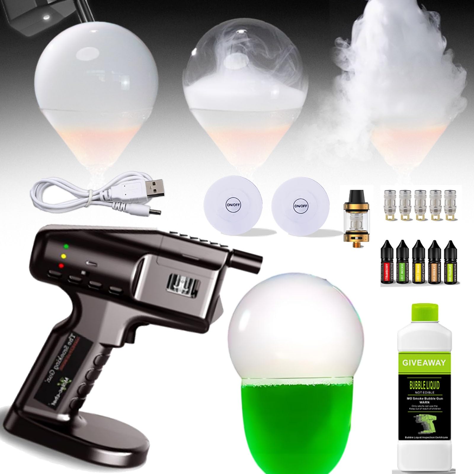 Pistolet do baniek mydlanych do koktajli,przenośny induktor dymu do koktajli,pistolet do baniek mydlanych do koktajli,z 5 aromatami i 300 ml płynu do baniek mydlanych do koktajli,whisky i innych