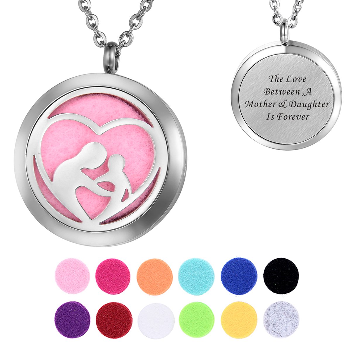 Aromatherapy Essential Oil Diffuser Necklace - Stainless Steel Message Pendant Locket Jewelry,12 Refill Pads