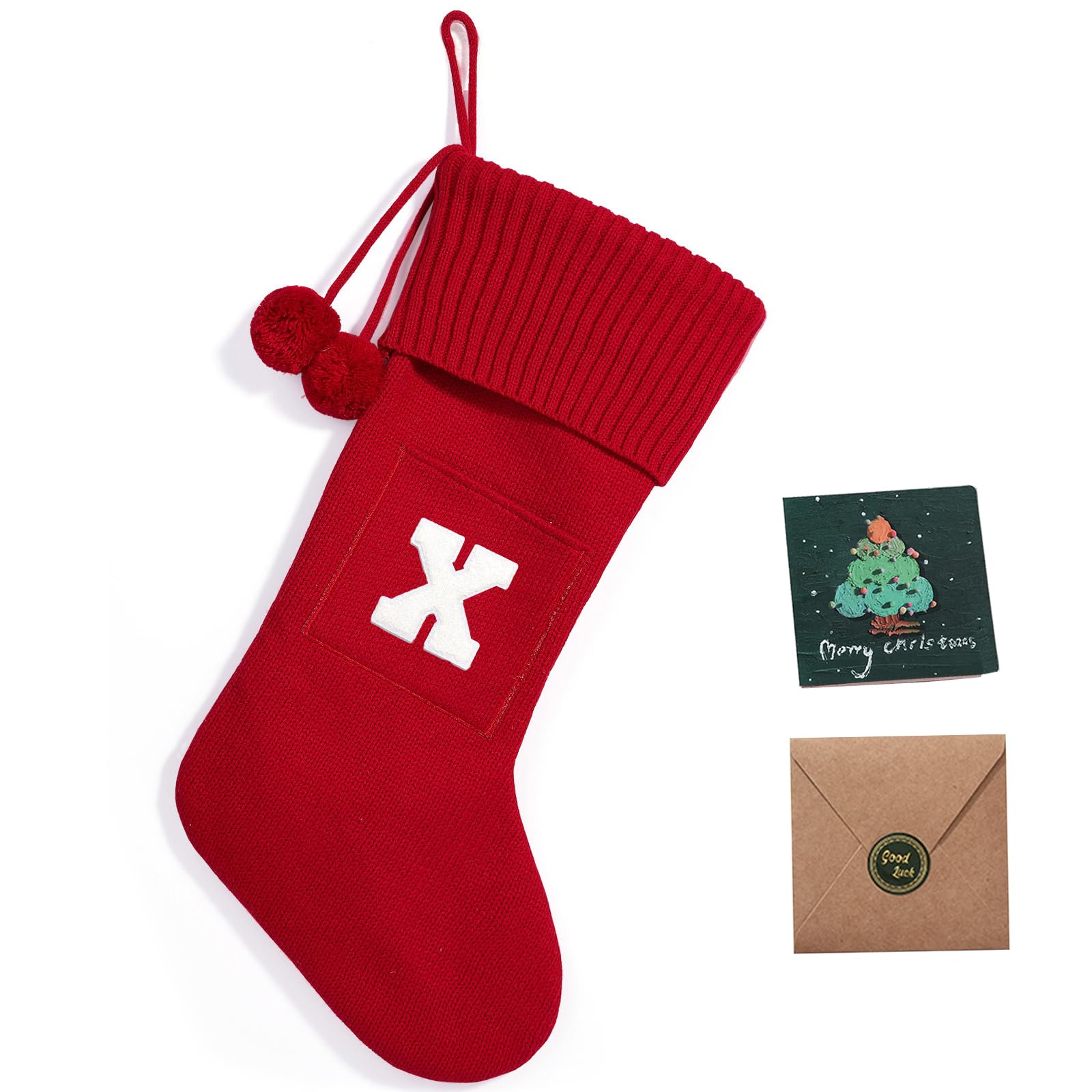 abandi 16.5 Inches Initial Christmas Stockings with 26 Letters Monogram Christmas Stocking Knitted Embroidered Letter Christmas Decorations for Family