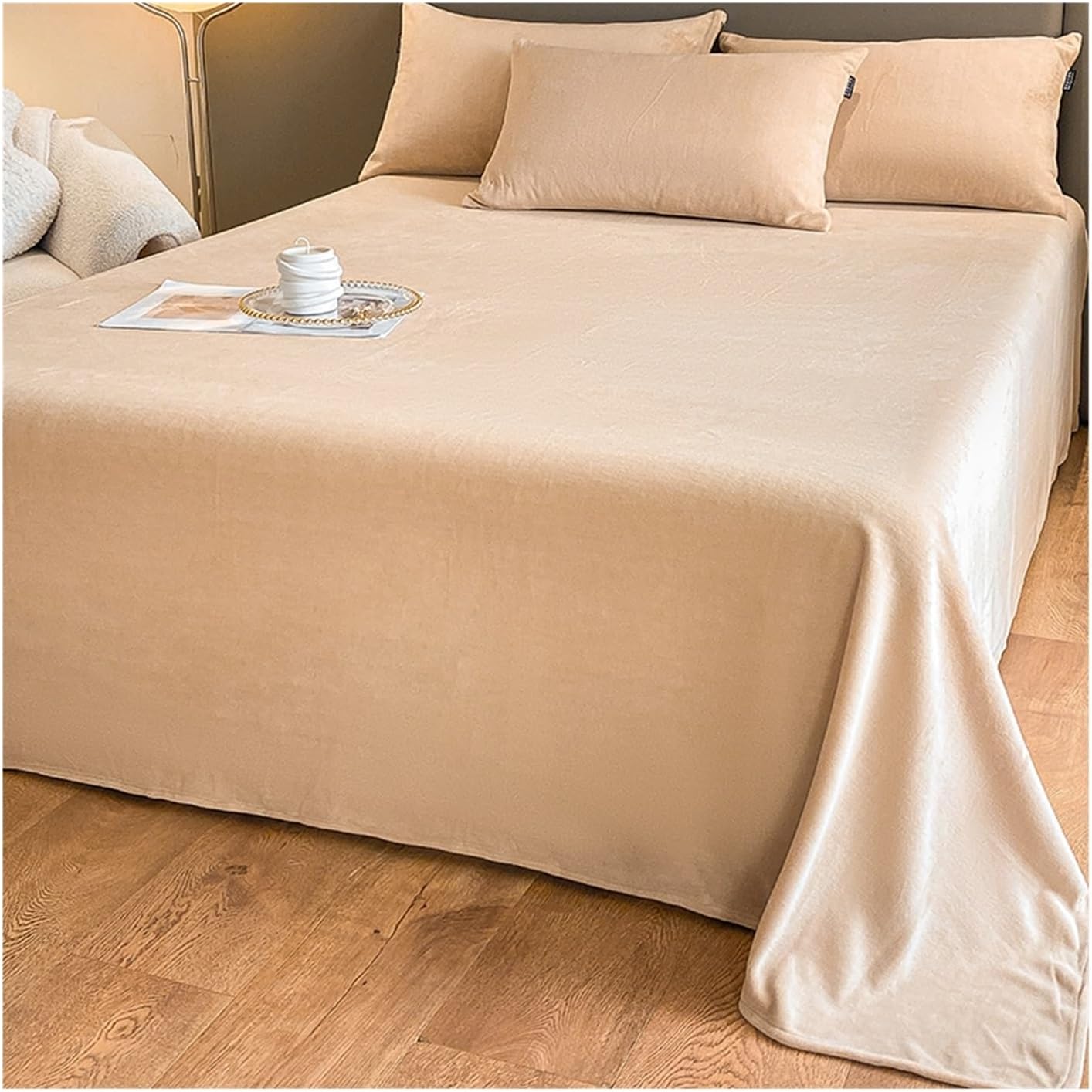 Bed Sheet without Elastic Band Cashmere Touch Plush Bed Sheet Super