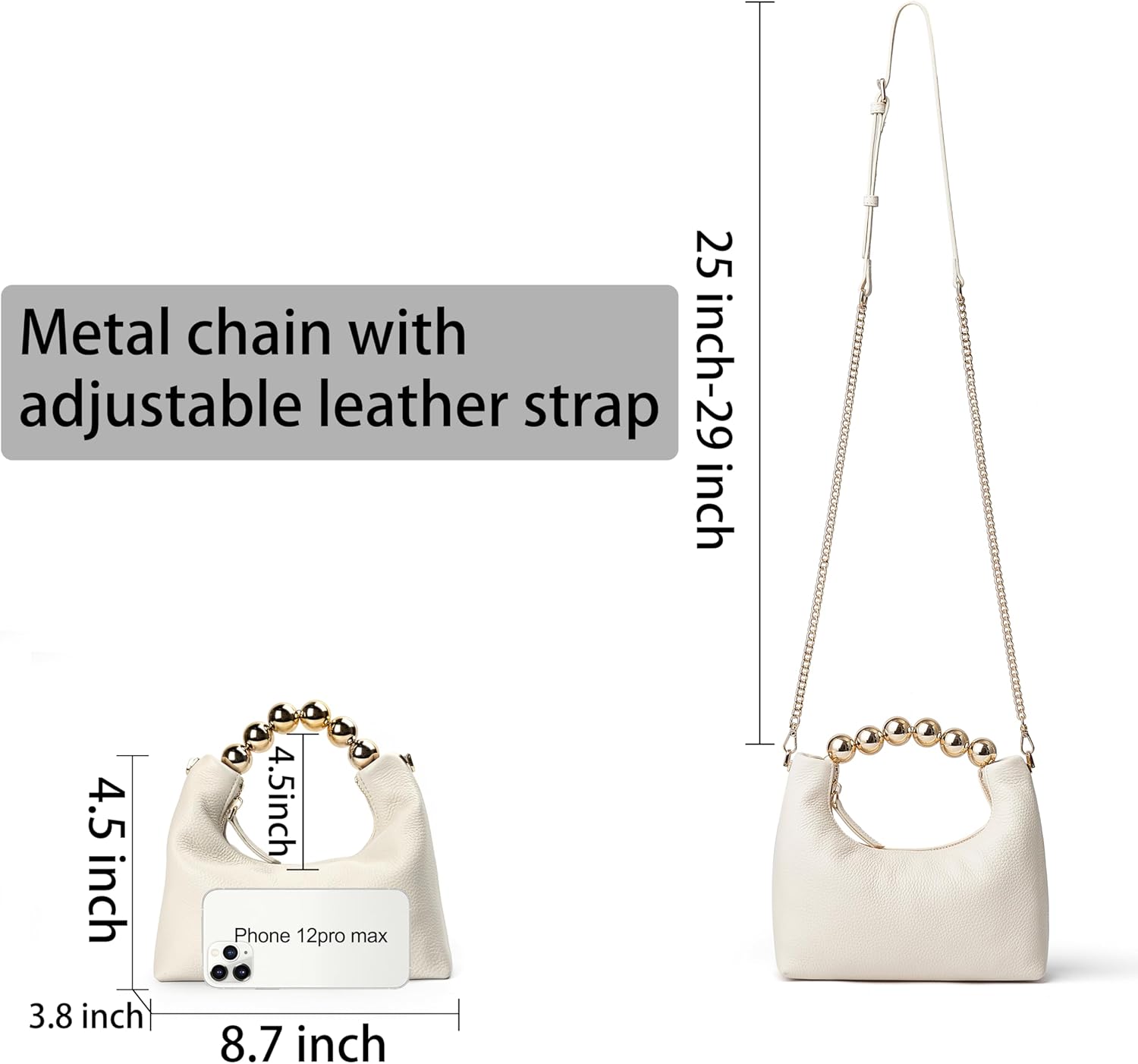 DORIS&JACKY Small Top Handle Clutch Purse for Women, Designer Evening Bag With Pearl Tote Handle and Chain Strap