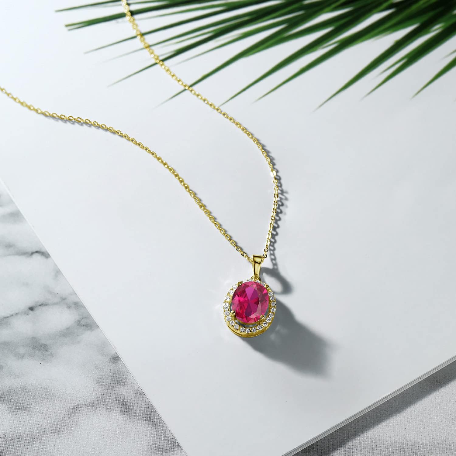 Gem Stone King 2-5 Cttw Oval Gemstone Birthstone Halo Pendant Necklace For Women | 18K Yellow Gold Plated Silver | Oval 11X9MM | With 18 Inch Silver Chain | Fine Jewelry Gifts for Her Mom Women Wife - Image 3