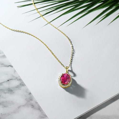 Miniatura 3 de Gem Stone King Collar con dije de piedra natal de 18K oro amarillo chapado en plata con halo de gema ovalada de 11X9MM para mujer Con cadena
