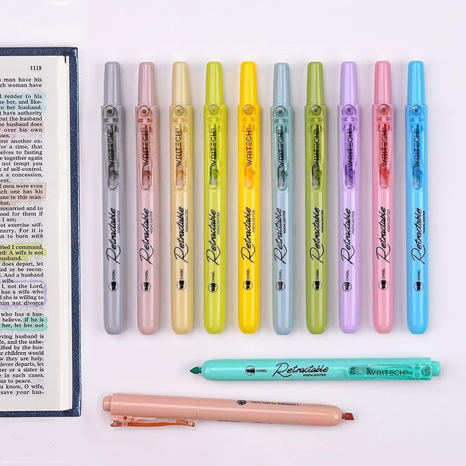 Writech Bible Highlighters Assorted Colors No Bleed & Smear Retractable Pastel