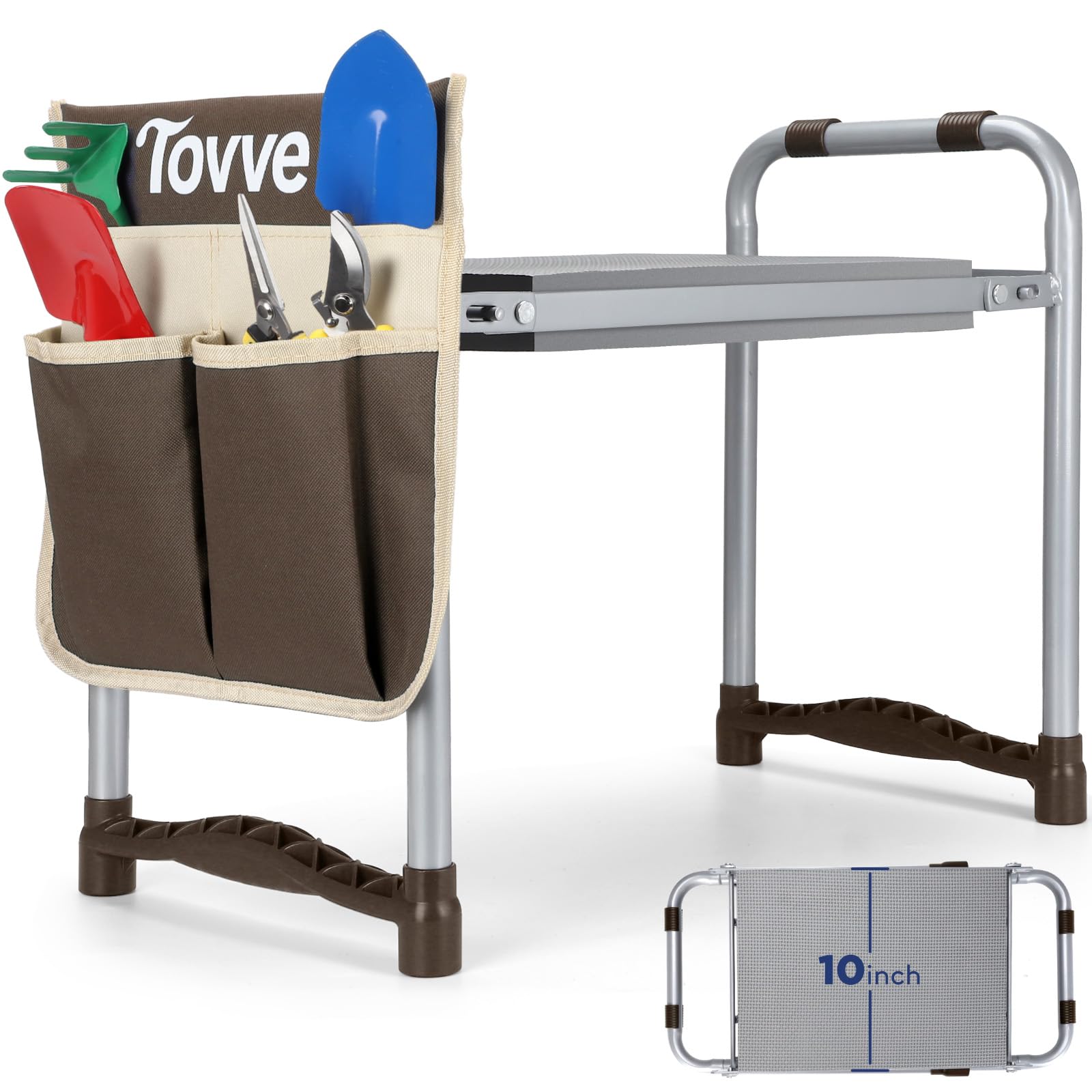 Tovve Upgraded Garden Kneeler and Seat with Thicken & Widen Soft Kneeling Pad, Heavy-Duty Foldable Garden Stool with Large Garden Tool Bag, Portable