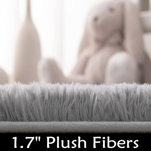 Miniatura 5 de Alfombra redonda gris para dormitorio de niñas, alfombra circular esponjosa de 4 x 4 pies para decoración de habitación de niños, alfombra suave