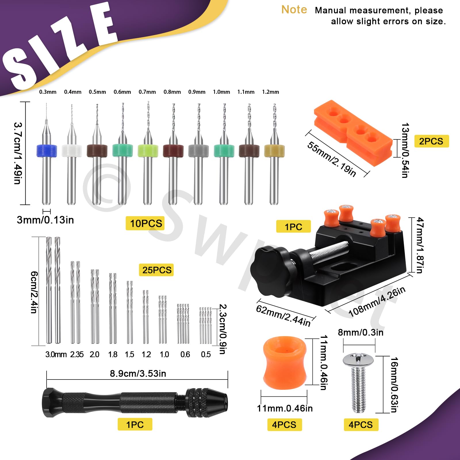 Swpeet Set utensili trapano a mano punta a perno (N3)