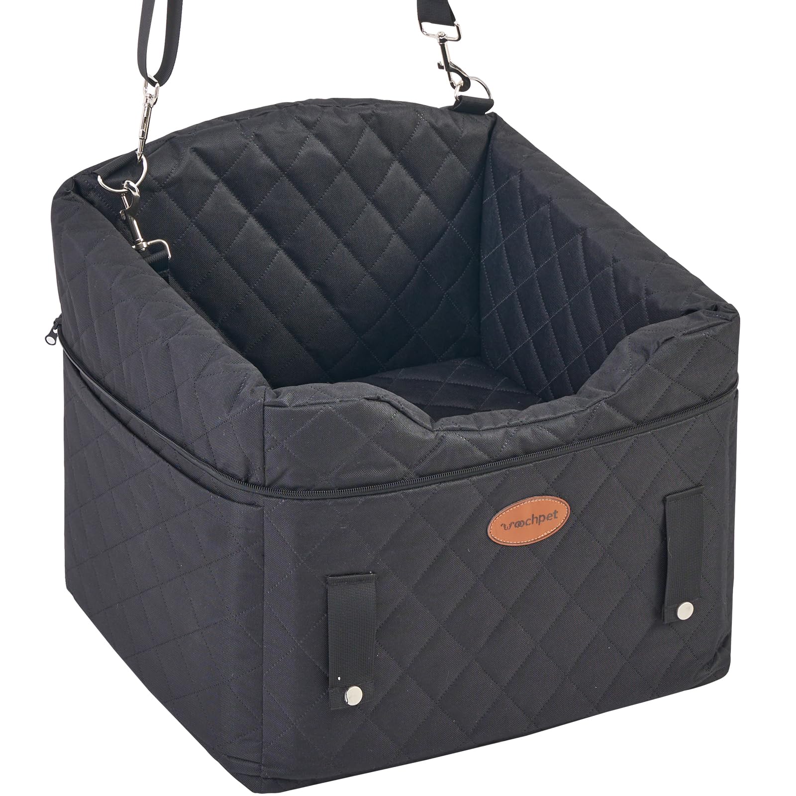 UWELL Pets Dog Car Seat with Loops Dog Booster Seat for All Seasons, Anti Slip Bottom Pet Travel Bed with Thick Pets Sofa Cushion and Storage Pockets