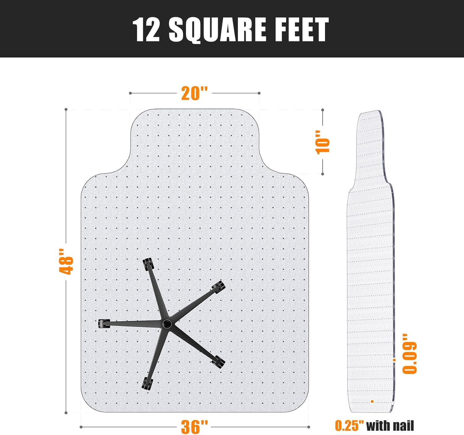 PHINOX Office Chair Mat for Carpet, 36 X 48 in Computer Desk Mat for Carpeted Floors, Crack-Resistant PET Easy Rolling Floor Mat, Anti-Slip Clear Carpet Protector