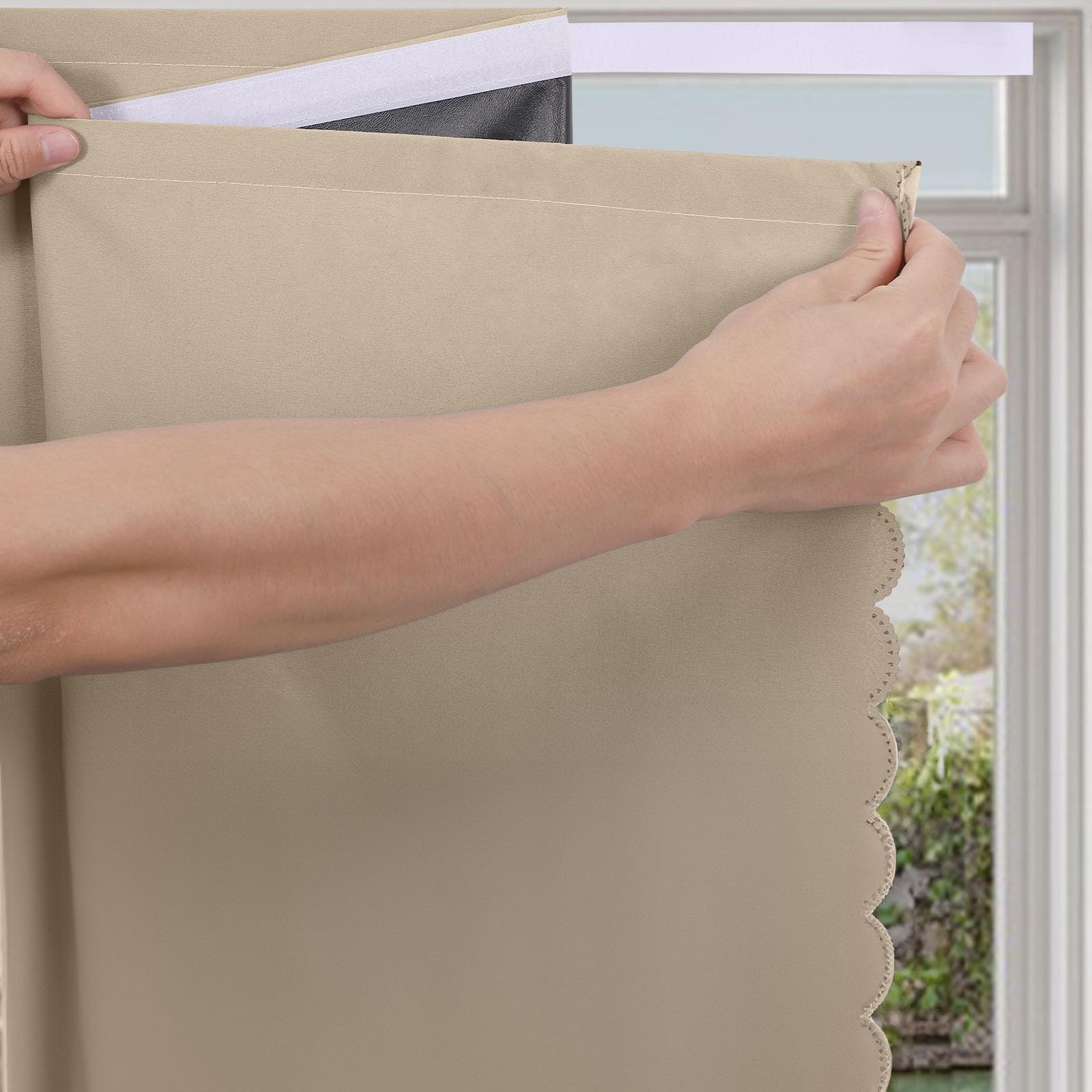 Maritown Blackout Curtains Stick on Blackout Blinds self Adhesive Temporary Black out Blinds for Windows Thermal Lnsulated No Drill Blinds for Nursery,Bedroom,Travel (Beige, 150W x 200H cm)